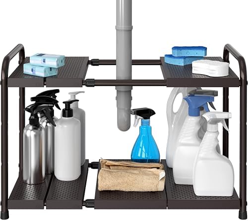 Simple Houseware Under Sink 2-Tier Heavy Duty Expandable Organizer, Bronze