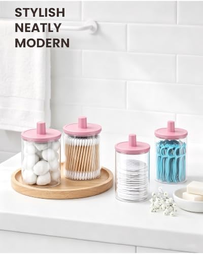 Glass Qtip Holder Dispenser - 4 Pack, Bathroom Decor and Organizer