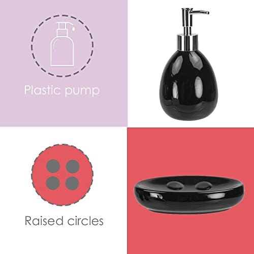 4-Piece Ceramic Bathroom Set (Black), By Home Basics | Contemporary Design Bathroom Accessory Sets | Accessories For Bathroom | Includes Soap Dish, Tumbler, Toothbrush Holder, and Lotion Dispenser