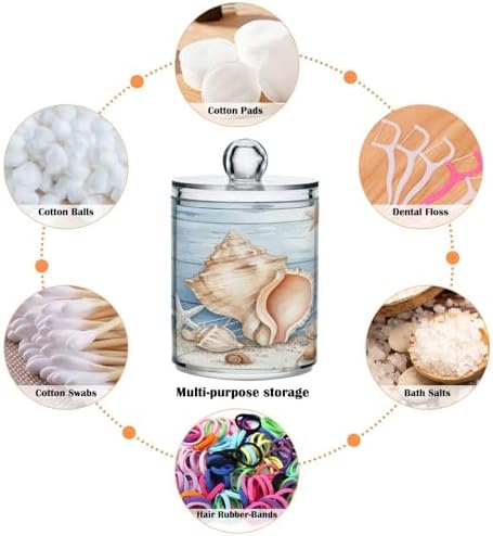 MNSRUU 4 Pack Qtip Holder Organizer Dispenser Summer Beach Conch Seashell Bathroom Containers Bathroom Vanity Storage Canister Apothecary Jars for Cotton Swabs/Pads/Floss