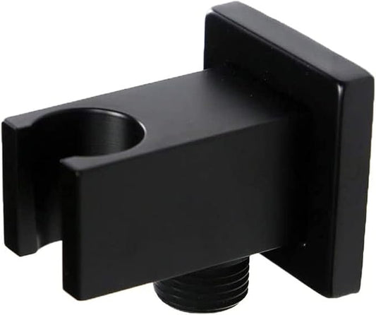 Shower Wand Holder Wall Mount Hand Held Shower Head Holder with Hose Connector for Shower System Faucet Set Shower Elbow Handheld Shower Handle Sprayer Holder Bracket Shower Hose Adapter Matte Black