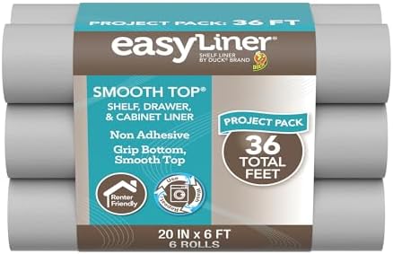 Smooth Top EasyLiner for Cabinets & Drawers, Easy to Install, Shelf Paper & Drawer Liner Non Adhesive, Non Slip Shelf Liner for Pantry, Kitchen Essentials, 20 in x 6 ft (6 Pack), 36 ft, Gray
