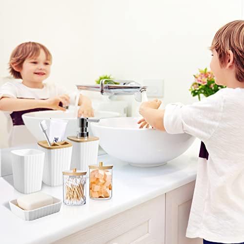 XLHOMO Bathroom Accessory Set, 9-Piece White Bathroom Set with Trash Can