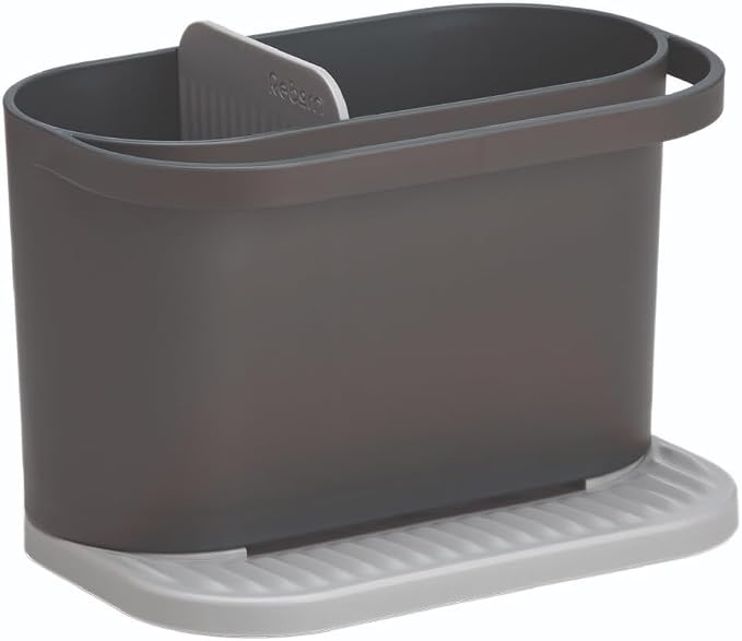 ReBorn Recycled Sink Organizer, Kitchen Sink Organizer, Two Main Compartments, Integrated Dish Cloth Rail, Ribbed and Sloped Base for Draining, Would Made in UK (Dark Grey)