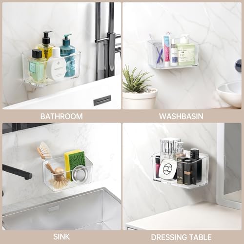 PAVSTINE 2 Pack Clear Shower Shelf, Adhesive Bathroom Shower Shelves