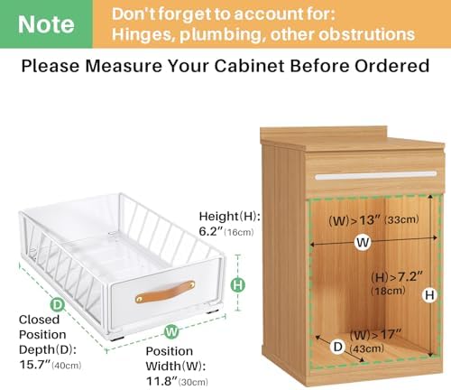 2Pack Pull out Cabinet Organizer,Heavy Duty Slide out Pantry Shelves Drawer Storage with Adhesive Nano Film,Sliding Mesh Basket with Handle for Kitchen, Bathroom, Home, 11.8W" X 15.7"D X 6.2"H,White