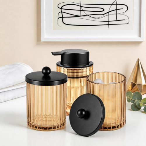 Amber Amber Glass Apothecary Jar, Q-tip Holder for Bathroom(Black 4 Pack)