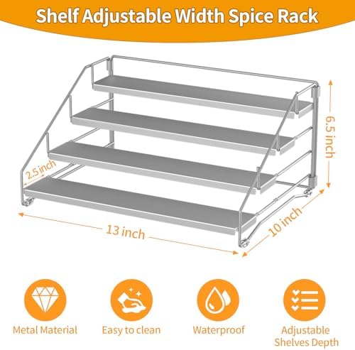 BOIVSHI Spice Organizer for Cabinet, Depth Adjustable Spicy Shelf, Gray
