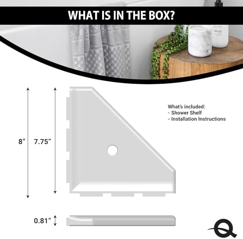 Questech 8" Corner Shower Shelf - Lugged for New Construction, Shower Organizer for Tiled Walls, Corner Caddy Soap Dish Bathroom Storage, Geo Lugged, Brushed Nickel Finish