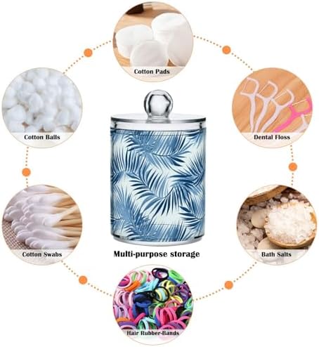 2 Pack Qtip Holder Organizer Dispenser Blue Tropical Leaves Bathroom Storage Canister Cotton Ball Holder Container for Cotton Pads/Swabs/Floss