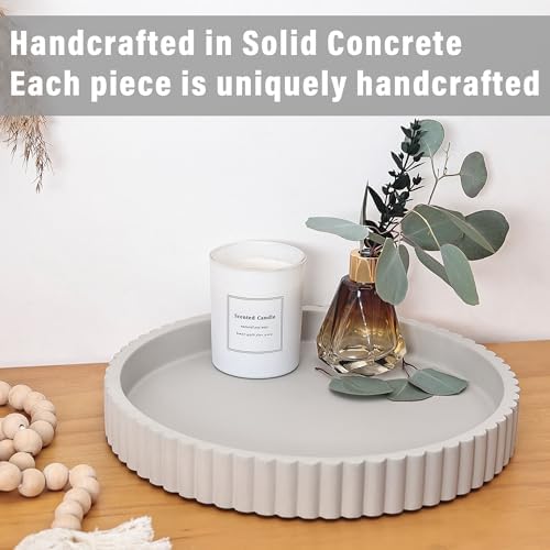 100% Concrete Round Decorative Tray for Coffee Table, 10.8 Inch, White