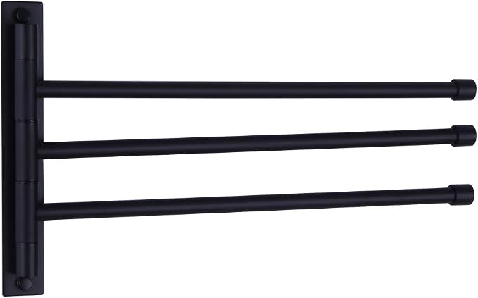 GERZWY Bath Towel Holder Swing Out Towel Bar SUS 304 Stainless Steel Bathroom Hand Towel Rack 3-Bar Folding Arm Swivel Hanger Wall Mount Matte Black HYG03-BK