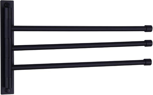 GERZWY Bath Towel Holder Swing Out Towel Bar SUS 304 Stainless Steel Bathroom Hand Towel Rack 3-Bar Folding Arm Swivel Hanger Wall Mount Matte Black HYG03-BK
