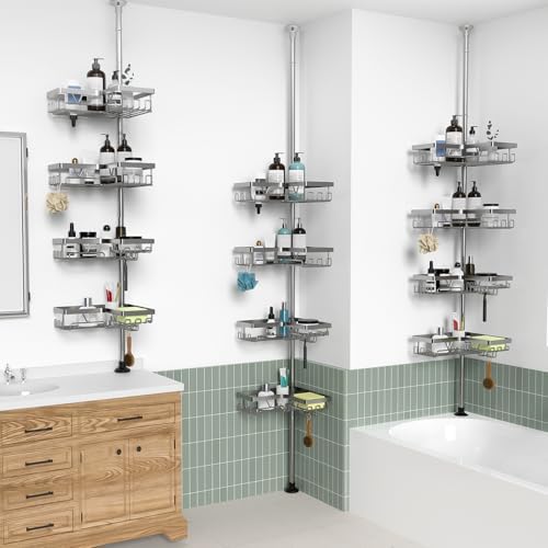 KEGII Corner Shower Caddy Tension Pole, Bathroom Organizer, Gunmetal Gray