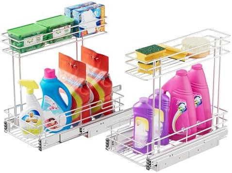 2 Pack Under Sink Organizer 9"W X17"D, Pull Out Cabinet Organizer 2 Tier,