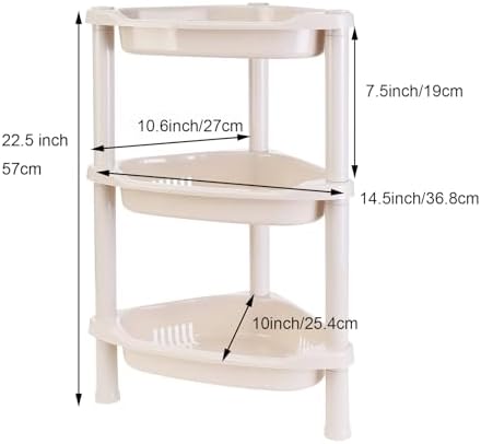 3 Tier Beige Corner Shower Caddy, 14.5 x 10 x 22.5 Inches, Plastic Shower Stands for Inside Bathroom, Bathtub, Shower Table (Beige 3 Tier)