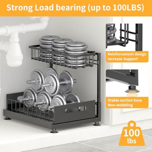 Saydear 2-Pack L-Shaped Under Sink Organizer, 2-Tier Pull-out Cabinet Rack