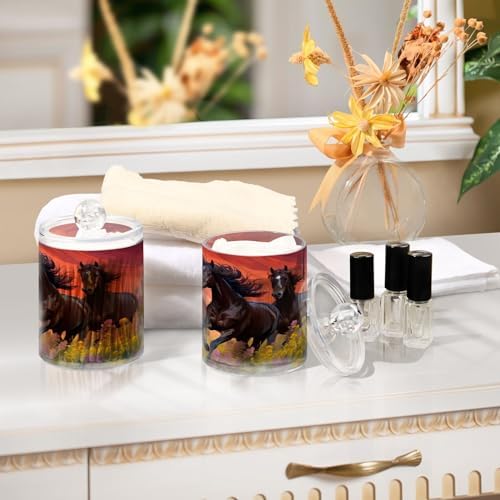 Horse Riders in The Sunset 2 Pack Clear Plastic Qtip Holder Dispenser Set,Bathroom Storage Canister for Cotton Swabs, Balls, Dental Floss,Pads,Organize with Apothecary Jars