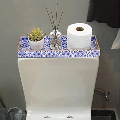 MAONAME Blue Vanity Tray Set of 2, Plastic Decorative Trays with Handles