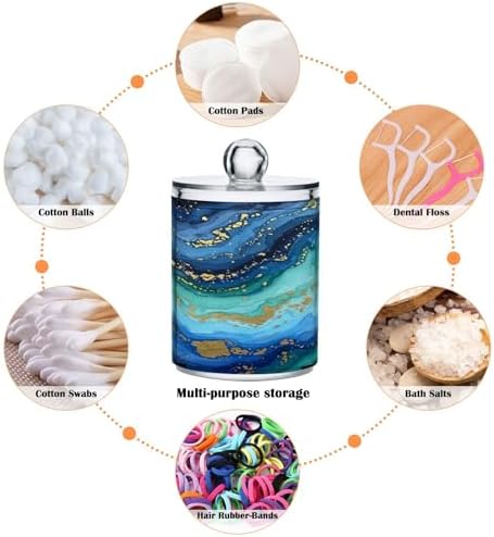 MNSRUU 2 Pack Qtip Holder Organizer Dispenser Abstract Navy Blue Marble Bathroom Storage Canister Cotton Ball Holder Bathroom Containers for Cotton Swabs/Pads/Floss