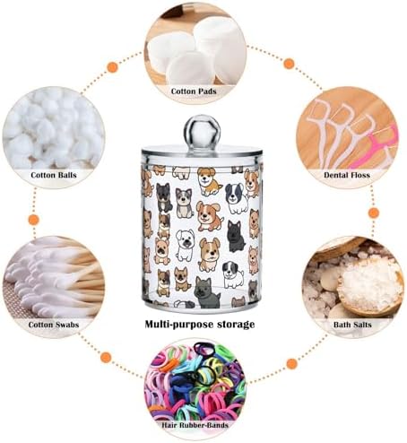 2 Pack Qtip Holder Organizer Dispenser Dogs Cartoon Bathroom Storage Canister Cotton Ball Holder Container for Cotton Pads/Swabs/Floss