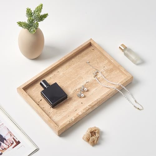 Natural Large Travertine Vanity Tray, Stone Organizer for Bathroom & Decor