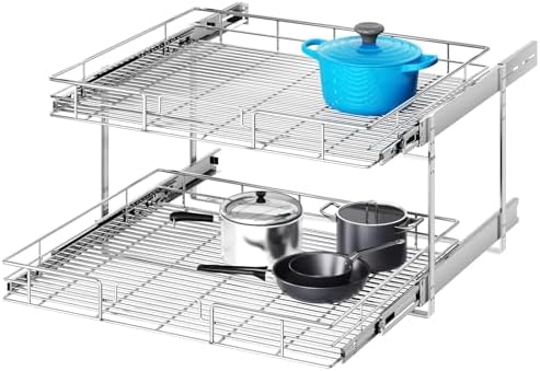 2 Tier Individual Pull Out Cabinet Organizer 25½" W x 21½" D, Heavy Duty Cabinet Pull Out Shelves, Slide Out Drawers Organization for Kitchen Cabinets Bathroom