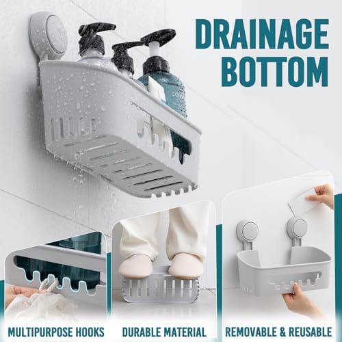 TAILI Shower Caddy Suction Cup, Bathroom Organizer Shelf Grey