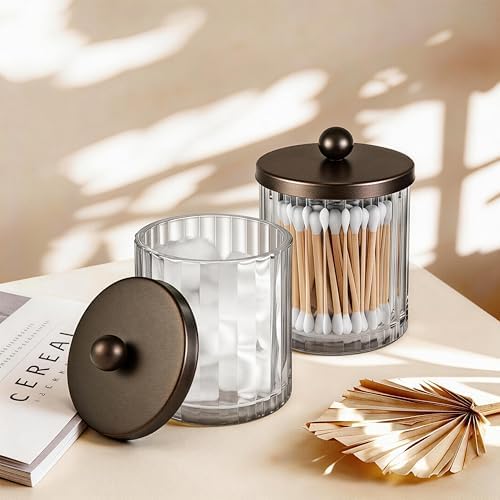 Amolliar Apothecary Jars, Clear Glass Bathroom Qtip Holder(Bronze 2 Pack)