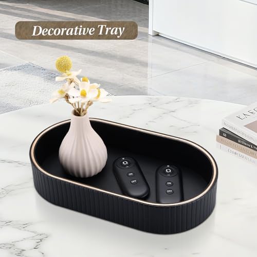 GORESE PU Leather Valet Tray Nightstand Organizer, Oval Perfume Trays Key Bowl Jewelry Dish for Bedside Dresser Entryway Table, Vanity Tray for Bathroom, EDC Trays for Men Women, 11×5.9 in, Black