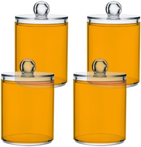 Gredecor 4 Pack Orange Qtip Holder Organizer Dispenser Clear Bathroom Storage Canister Cotton Ball Holder Bathroom Containers for Cotton Swabs/Pads/Floss