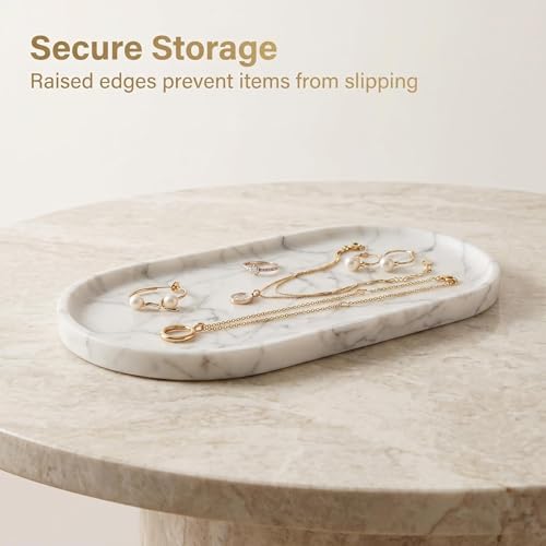 Natural Marble Tray - 12x6 Bathroom Decorative Tray, Perfume Tray & Vanity Tray Organizer. Versatile Tray Countertop Catchall for Jewelry, Soap & Candles