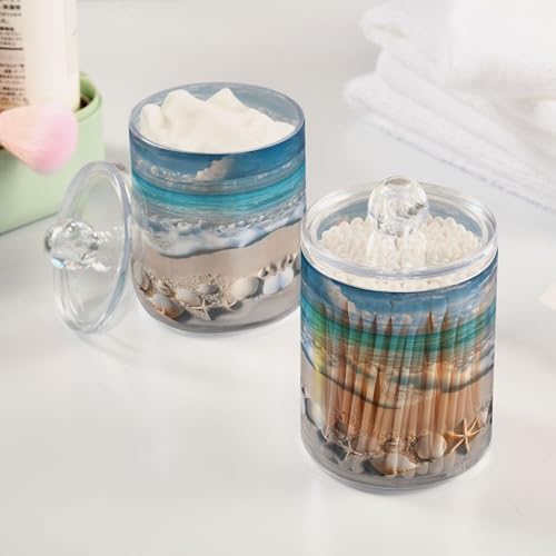 MNSRUU 2 Pack Qtip Holder Organizer Dispenser Various Shells Bathroom Storage Canister Cotton Ball Holder Bathroom Containers for Cotton Swabs/Pads/Floss