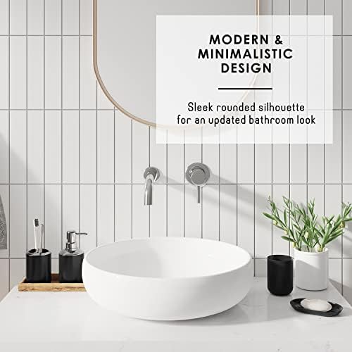 Clara Clark Bathroom Accessories Set - Bathroom Set with Adhesive Corner Shower Caddy Hanging, 25PC Bathroom Accessory Set, Black Shower Curtain Set, Toilet Brush, Trash Can & Soap Dispenser