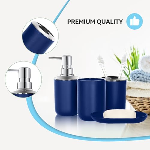Blue Bathroom Accessories Set 4 PCS, Blue Bathroom Accessories