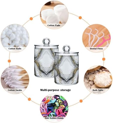 MNSRUU 4 Pack Qtip Holder Organizer Dispenser Marble White Gold Bathroom Storage Canister Cotton Ball Holder Bathroom Containers for Cotton Swabs/Pads/Floss