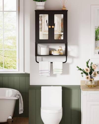 BEWISHOME Bathroom Medicine Cabinet Mirror with Towel Bar, Black