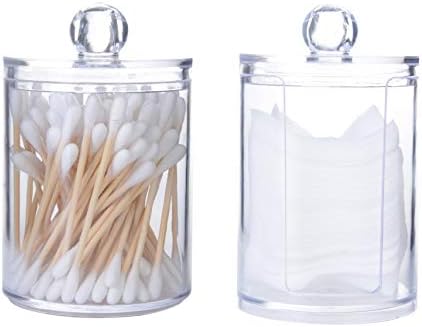 OOCC One Set Clear Storage Organizer Canister Jars with One Lid for Q tips Pads, Cotton Swabs, Cotton Rounds, Cotton Balls, Makeup Sponges, Bath Salts for Bathroom Cabinet and Over Toilet Storage
