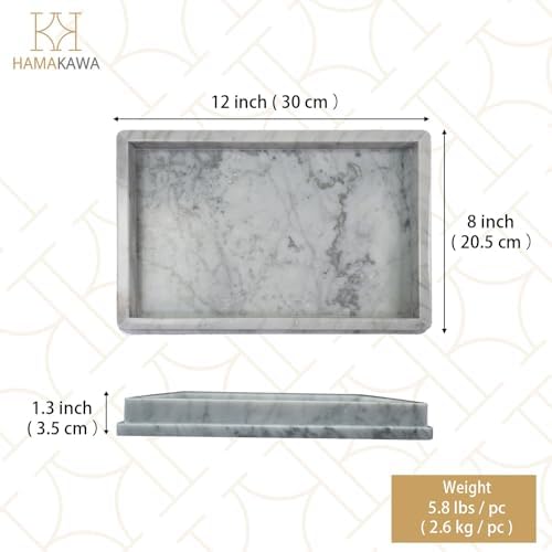 Italian Real Natural Marble Bathroom Vanity Tray, Carrara White Stone Jewelry Tray