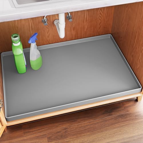 FLATO Waterproof Under Sink Mat, 40" x 22", Light Gray