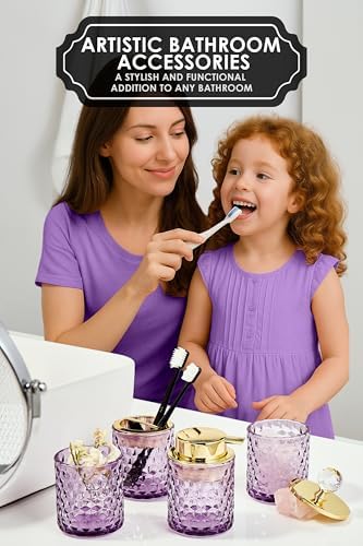 Britimes Bathroom Accessories Set of 4, Purple Glass Complete