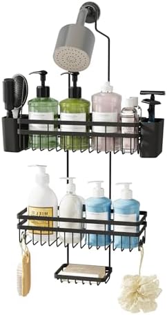 Shower Caddy Hanging for Bathroom Organizers and Storage,3 Tier Adjustable Anti-Swing Shower Organizer Hanging with Heavy-Duty Suction Cups, Damage-Free Rustproof (Black)