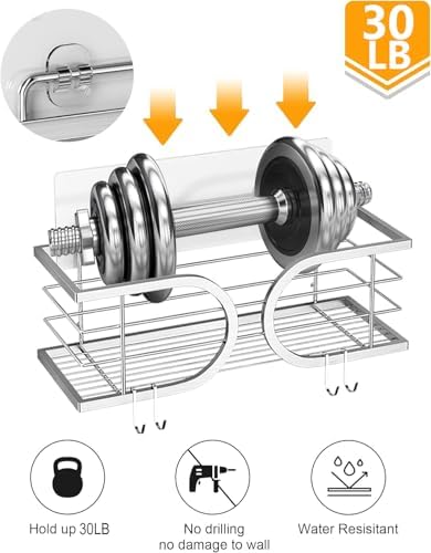 Shower Caddy No Drill Wall Mounted 304 Stainless Steel Durable Large Capacity Adhesive Shower Rack Organiser Quick Dry Rustproof Bathroom Storage Shelves - 2 Pack (Silver)