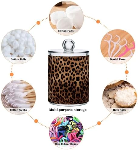 Leopard Print Apothecary Jar with Lid, 10oz Clear Plastic Storage Jar for Bathroom, Qtip Holder Organizer for Cotton Balls, Swabs, Pads, 2 Pack
