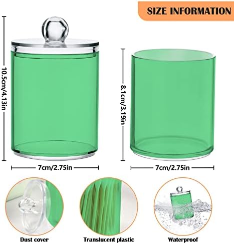 SHJI Navy Green Qtip Holder Organizer Dispenser Cotton Swabs Cans Plastic Jars with Lid Set 4 Pack Bathroom Storage Canister for Cotton Ball Floss Cotton Pads