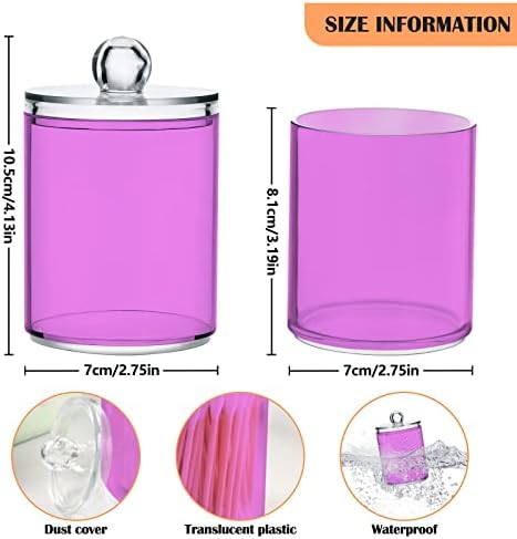 SHJI Violet Purple Qtip Holder Organizer Dispenser Cotton Swabs Cans Plastic Jars with Lid Set 2 Pack Bathroom Storage Canister for Cotton Ball Floss Cotton Pads