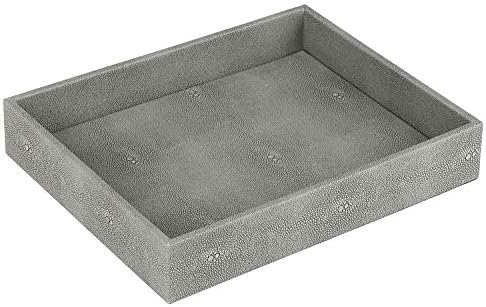 HofferRuffer Decorative Desktop Organizer Tray, Bathroom Vanity Tray, Storage Jewelry Perfume Dresser Tray, Catchall Tray for Change Coin Key, 10.2 x 8.4 x 1.8 inches (Dark Grey Faux Leather Shagreen)