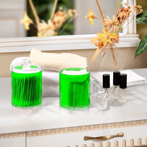 Gredecor 4 Pack Green Qtip Holder Organizer Dispenser Clear Bathroom Storage Canister Cotton Ball Holder Bathroom Containers for Cotton Swabs/Pads/Floss