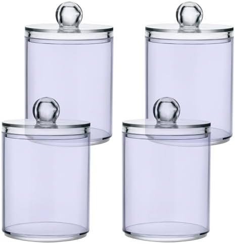 Gredecor 4 Pack Lavender Qtip Holder Organizer Dispenser Clear Bathroom Storage Canister Cotton Ball Holder Bathroom Containers for Cotton Swabs/Pads/Floss