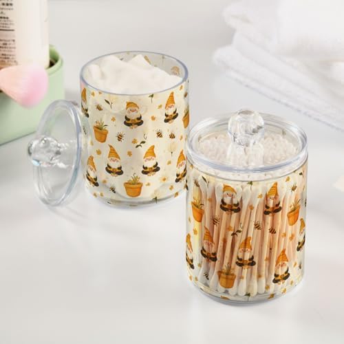 Gredecor Qtip Holder Dispenser 4 Pack Gnome Bees Flying Dwarf Daisy Apothecary Jars with Lids Bathroom Vanity Countertop Canister Storage Organizer for Cotton Ball,Swabs,Pads,Floss